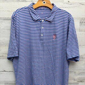 B.Draddy Polo Shirt Mens XL Blue Pink Striped Cotton Short Sleeve Stretch Casual